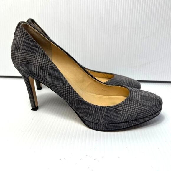 Women's Ivanka Trump Career Office Platform Plaid Gray High Heels Pumps Size 7 - Picture 10 of 10